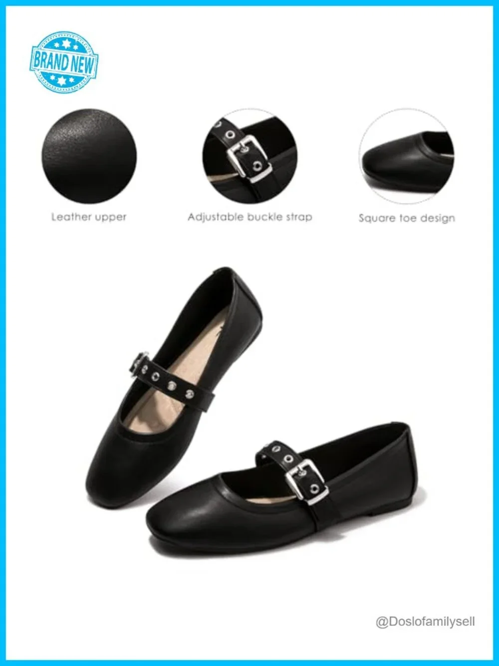 Womens Ballet Flats Mary Jane Square Toe Buckle Strap Memory Foam Comfort